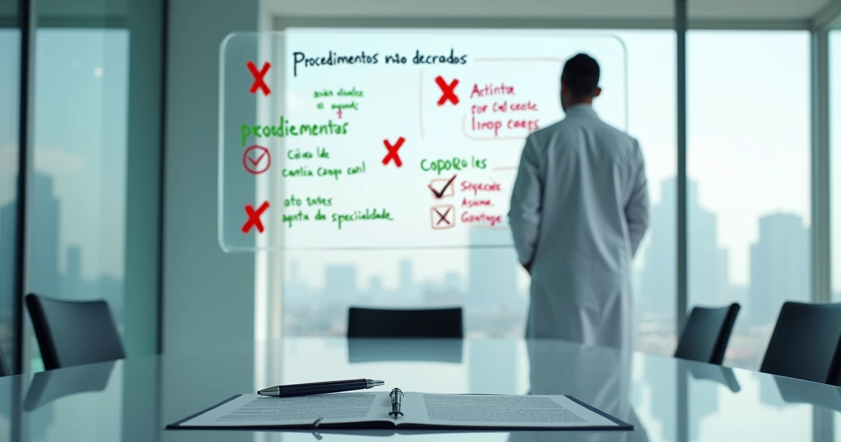 Médico revendo mapa visual de exclusões em contrato de seguro